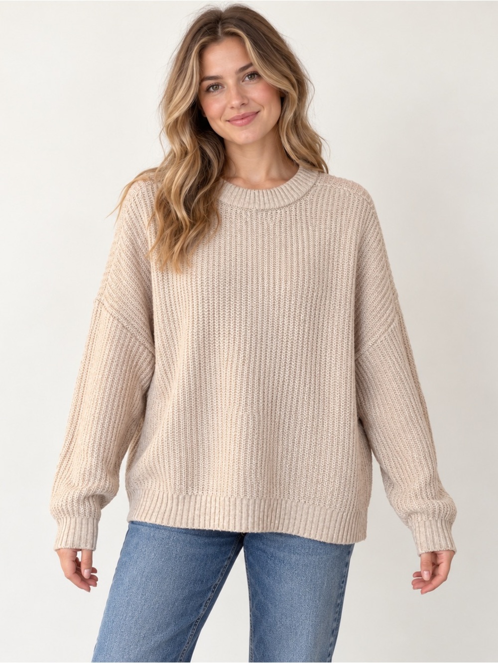 American Eagle Oatmeal Chunky Knit Crewneck Sweater Size Large